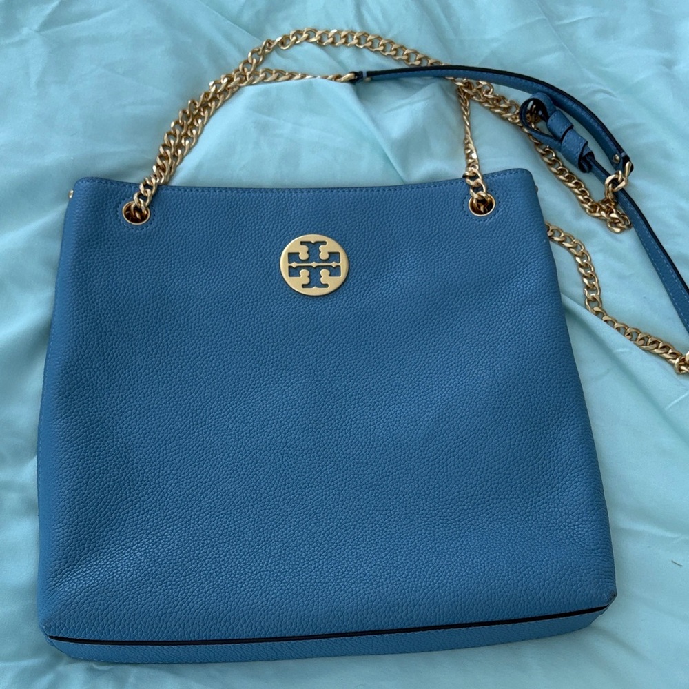 Tory Burch Blue Pebbled Leather Shoulder Bag